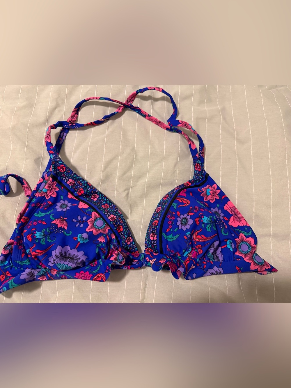 Xhilaration Purple Floral Halter Bikini Top D/DD